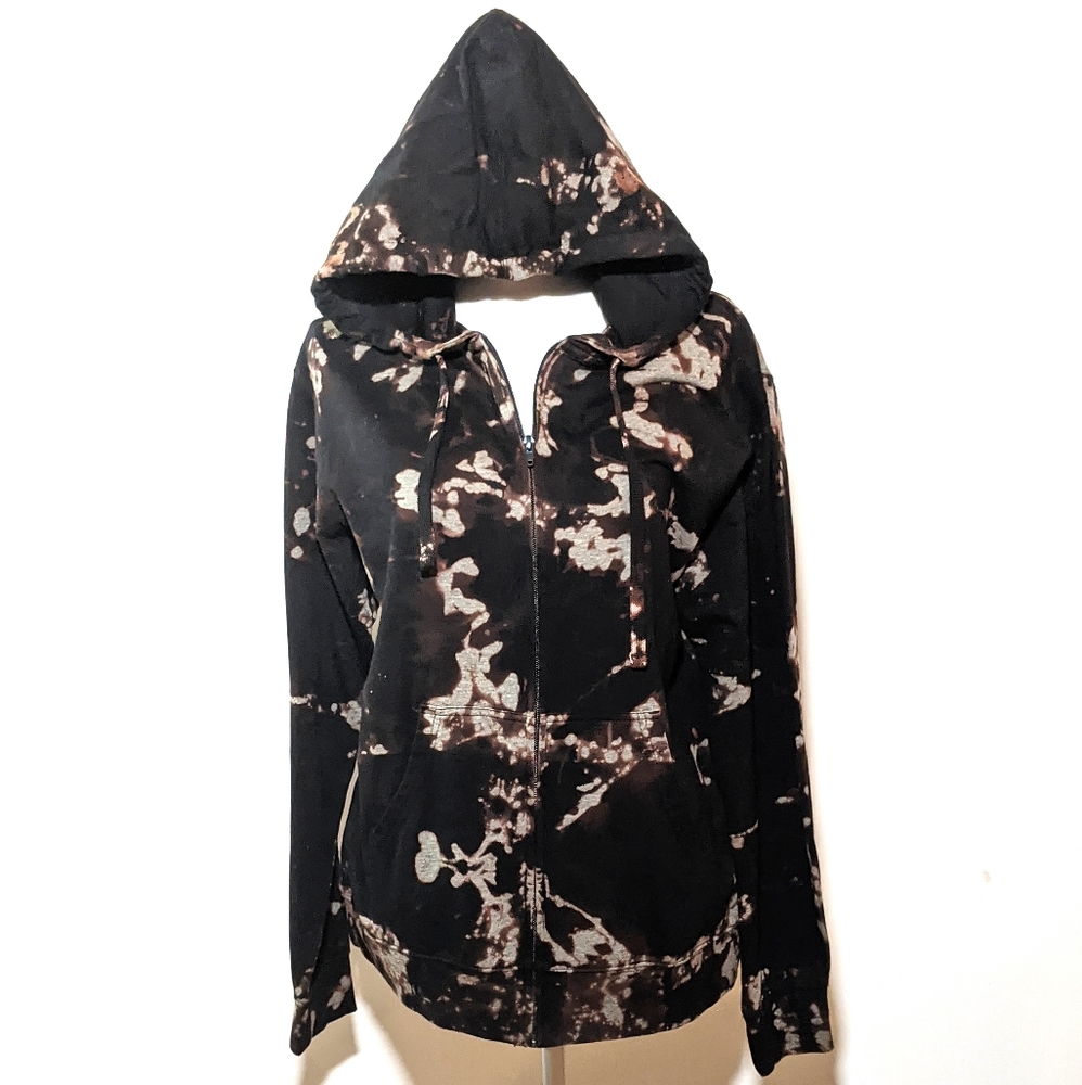 Black Reverse Tie Dye Zip Up Hoodie